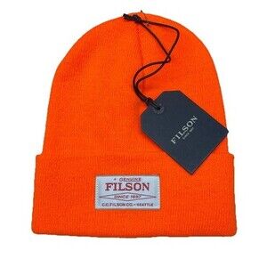 FILSON Ballard Watch Cap Beanie Blaze Orange Knit Cuff Outdoor Hunting USA Hikin